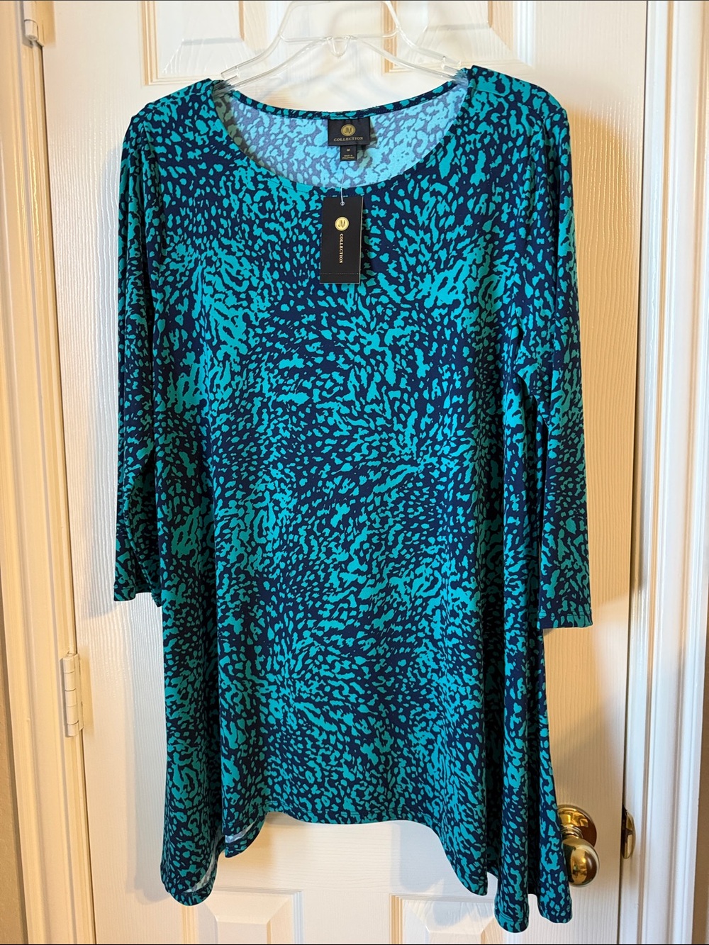 JM Collection Teal & Navy Abstract Print Scoop Neck Tunic size M NWT new